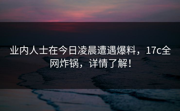 业内人士在今日凌晨遭遇爆料，17c全网炸锅，详情了解！
