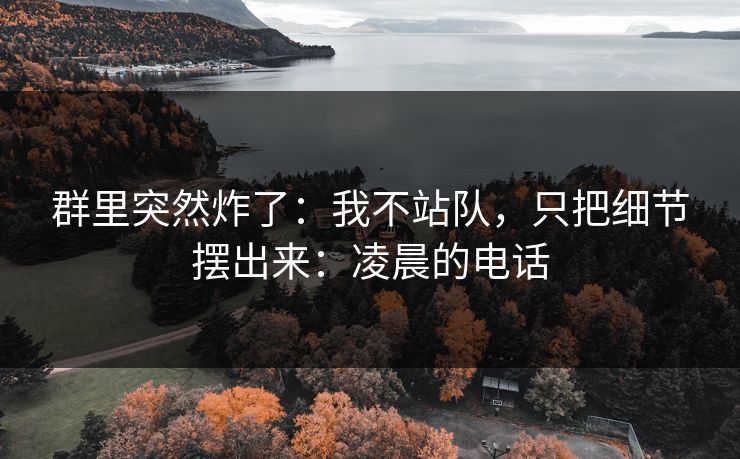 群里突然炸了：我不站队，只把细节摆出来：凌晨的电话