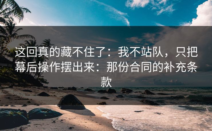 这回真的藏不住了：我不站队，只把幕后操作摆出来：那份合同的补充条款